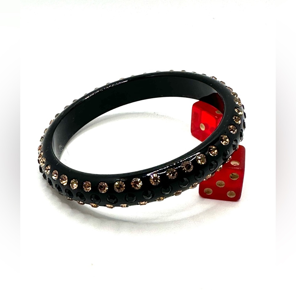 Black Bangle Bracelet accented with Topaz & Black Sparkling Rhinestones Bangle